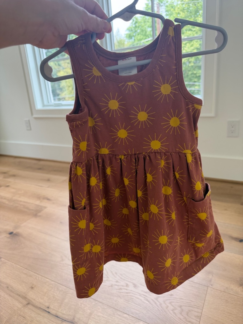 Girls Sun Print Tank Dress - Rust with Yellow Suns